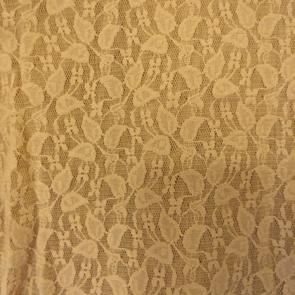 Tan Ruffle V Neck Lace Top with Front Lining 3/4 Length Sleeves - Picture 6 of 9